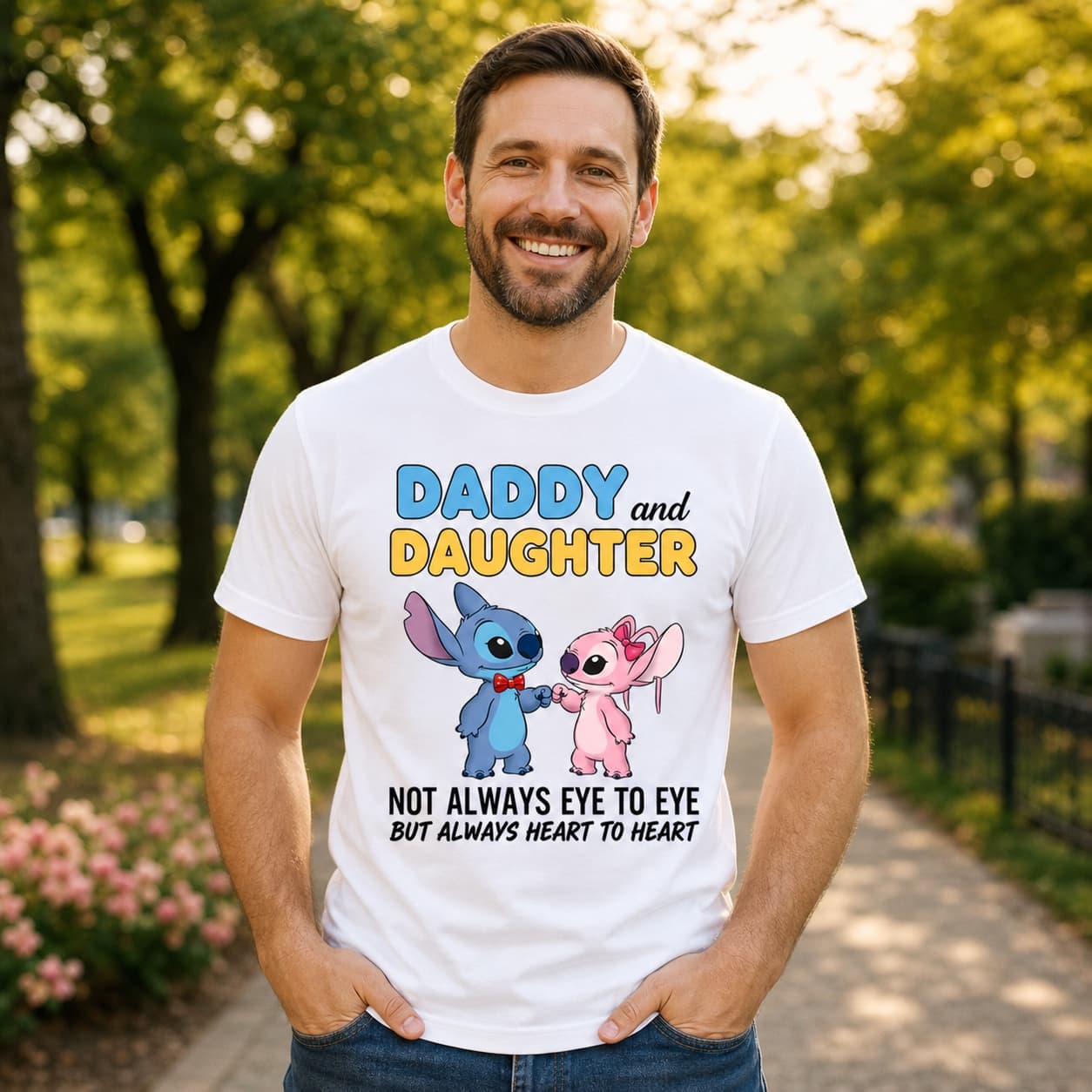 Daddy And Daughter Not Always Eye To Eye But Always Heart To Heart-3 Stitch Shirt