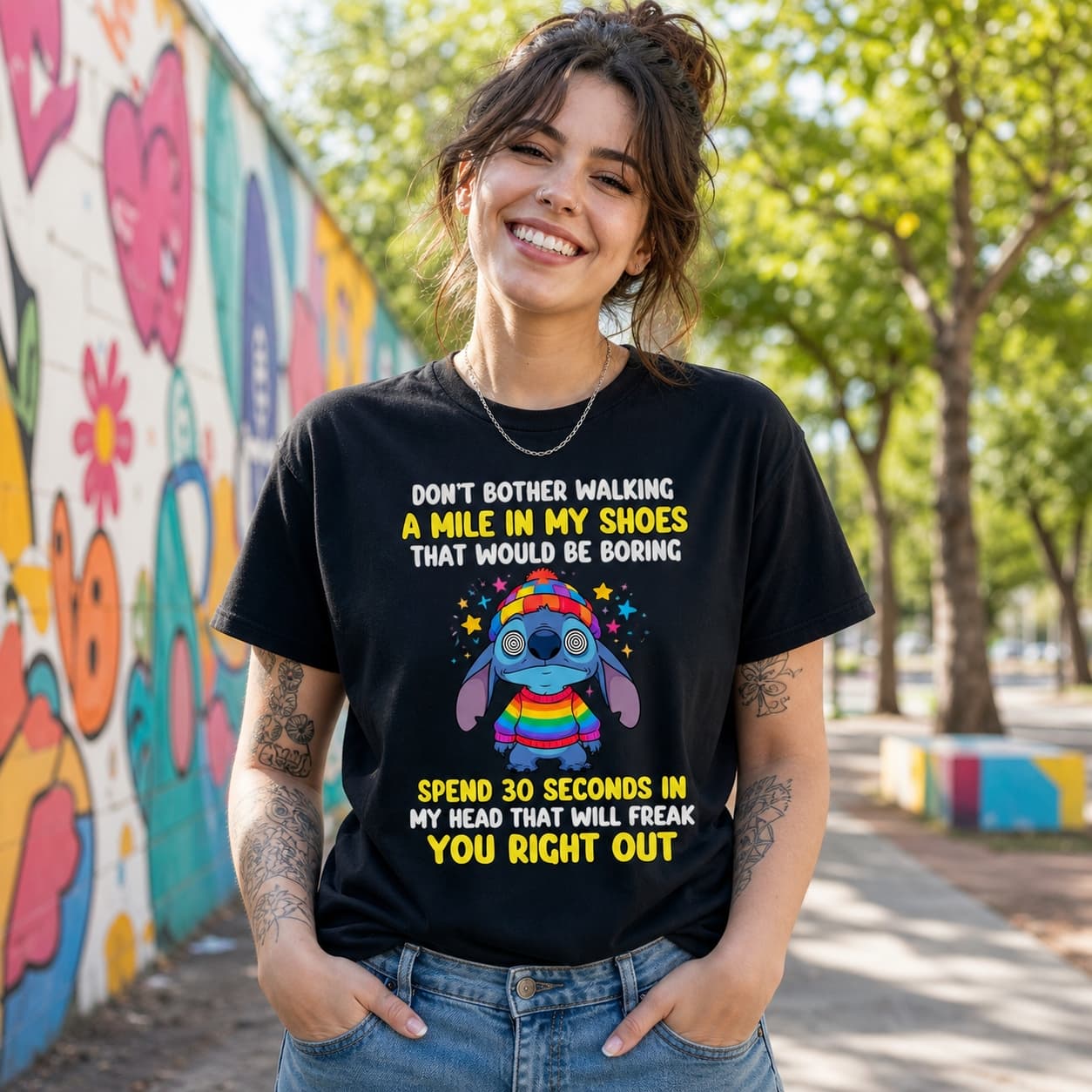 Don’t Bother Walking A Mile In My Shoes Stitch Shirt