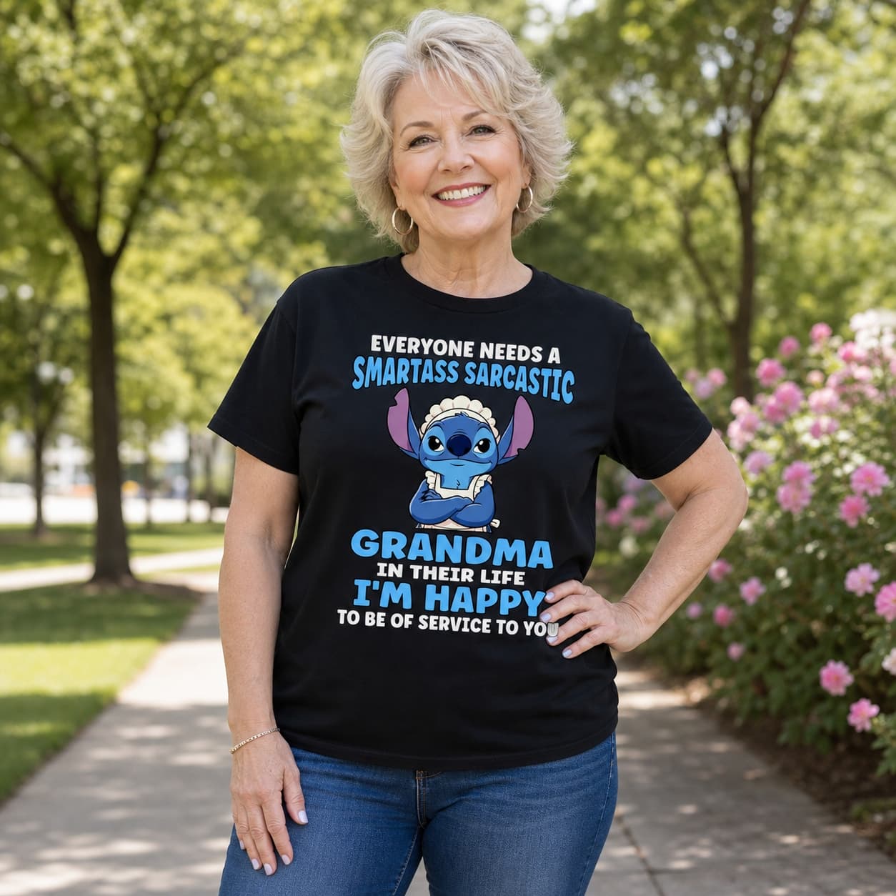 Everyone Needs A Smartass Sarcastic Grandma In Their Life I’m Happy To De Of Service To You Stitch Shirt