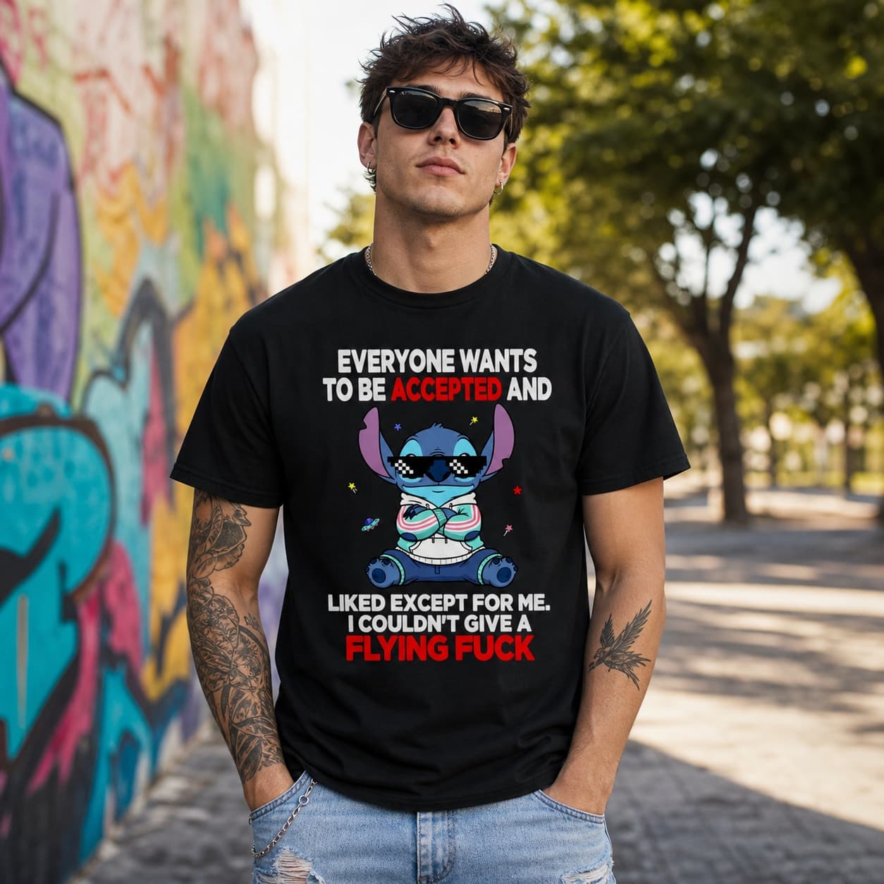 Everyone Wants To Be Accepted And Liked Except For Me. I Couldn’t Give A Flying Fuck Stitch Shirt