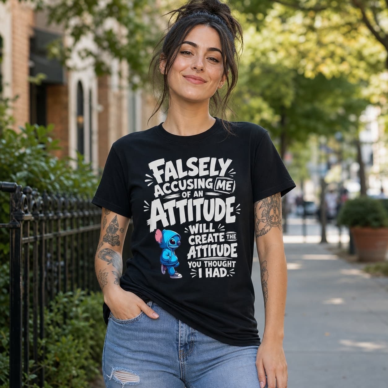 Falsely Accusing Me Of An Attitude Will Create The Attitude You Thought I Had Stitch Shirt