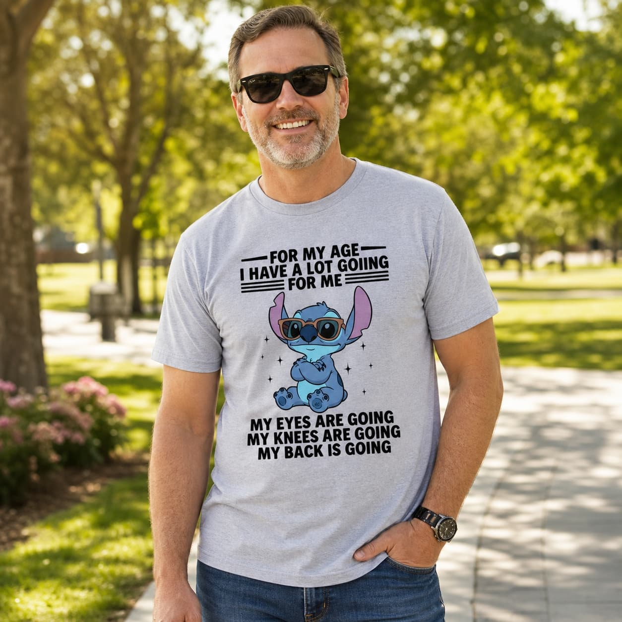 For My Age I Have A Lot Goiing For Me My Eyes Are Going My Knees Are Going My Back Is Going Stitch Shirt