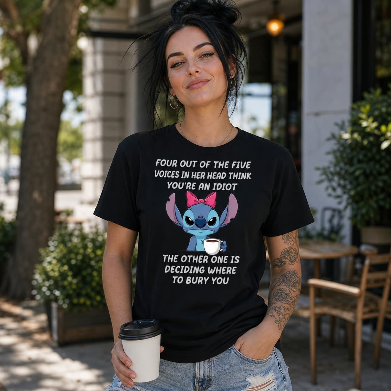 Four Out Of The Five Voiges In Her Head Think You’re An Idiot The Other One Is Deciding Where To Bury You Stitch Shirt