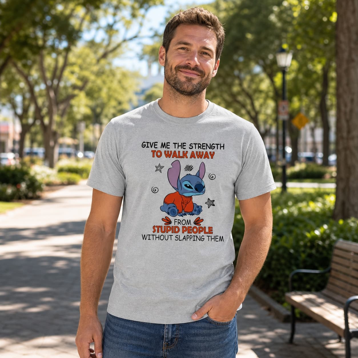 Give Me The Strength To Walk Away From Stupid People Without Slapping Them-5 Stitch Shirt