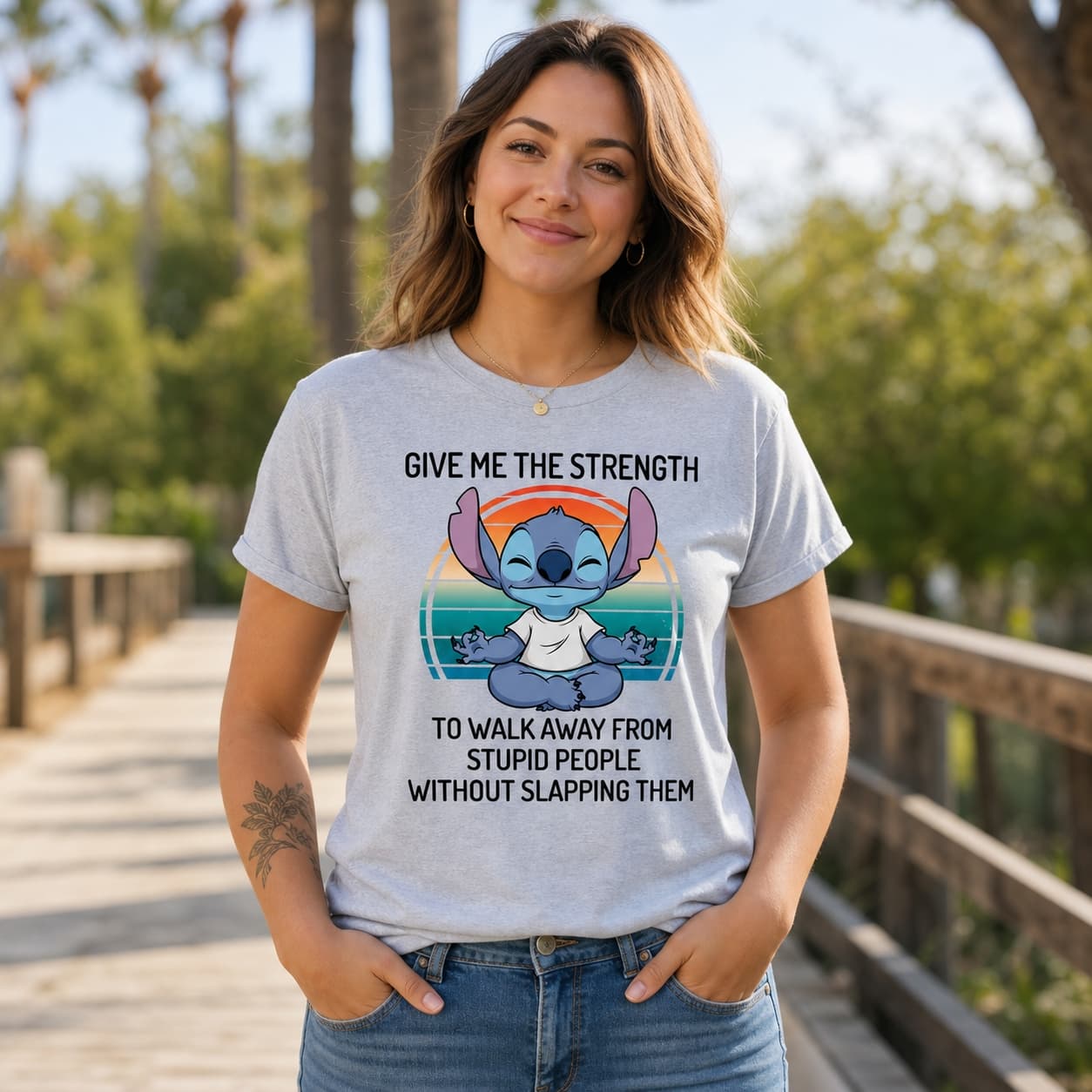 Give Me The Strength To Walk Away From Stupid People Without Slapping Them-7 Stitch Shirt