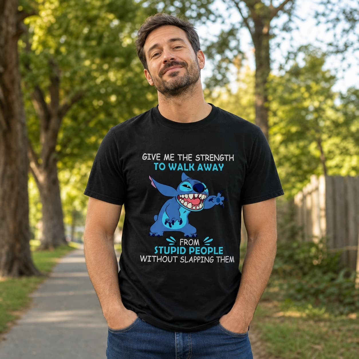 GIVE ME THE STRENGTH TO WALK AWAY FROM STUPID PEOPLE WITHOUT SLAPPING THEM Stitch Shirt