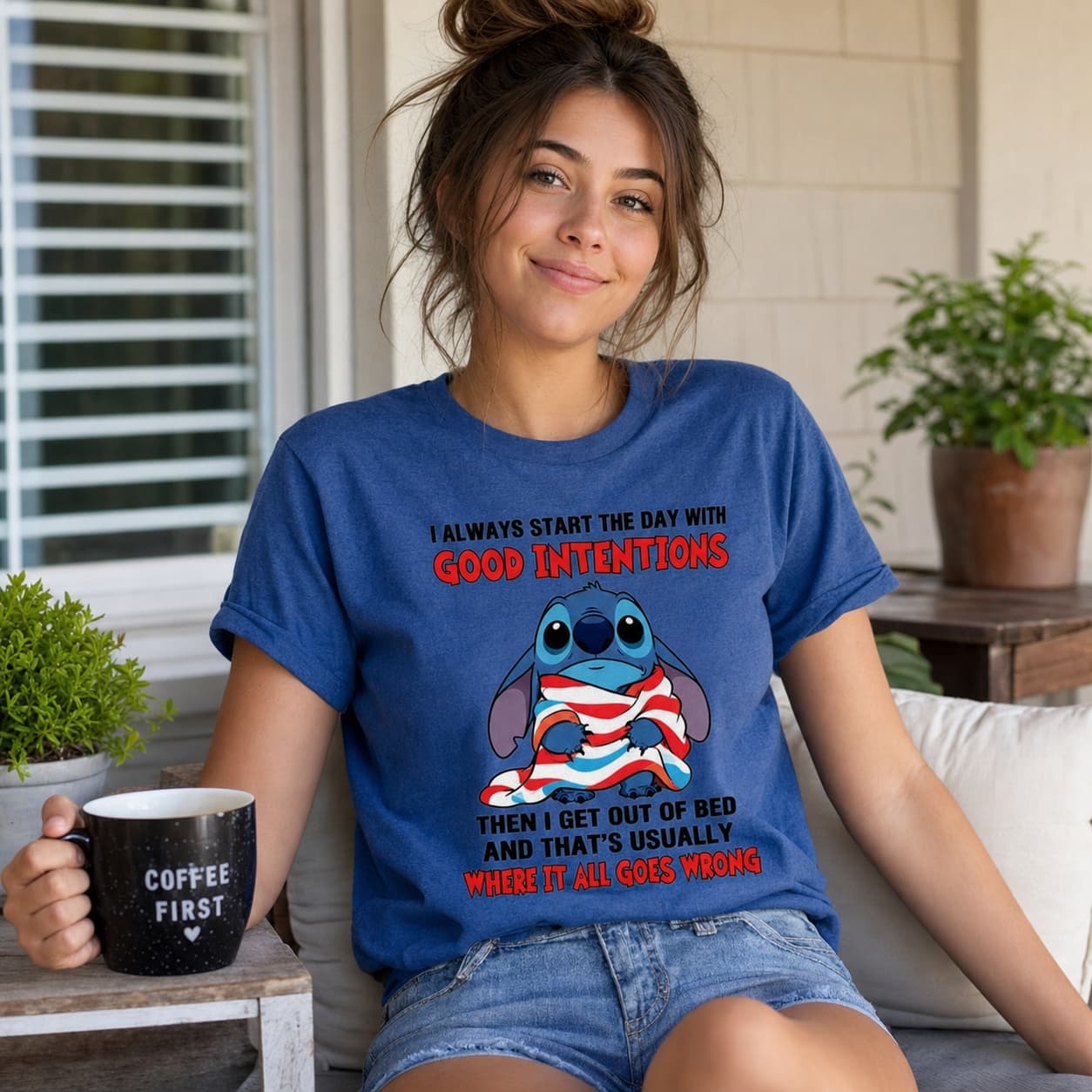 I Always Start The Day With Good Intentions Then I Get Out Of Bed – And That’s Usually – Where It All Goes Wrong-2 Stitch Shirt