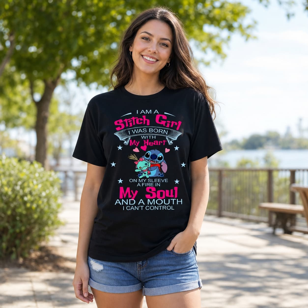 I Am A Stitch Girl I Was Born With My Heart On My Sleeve A Fire In My Soul And A Mouth Ican’t Control Stitch Shirt