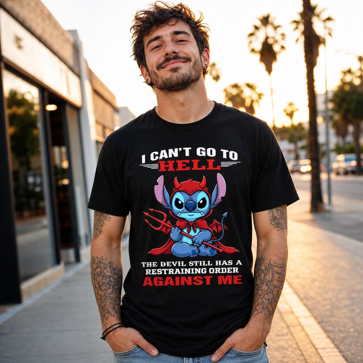I Can’t Go To Hell The Devil Still Has A Restraining Order Against Me Stitch Shirt