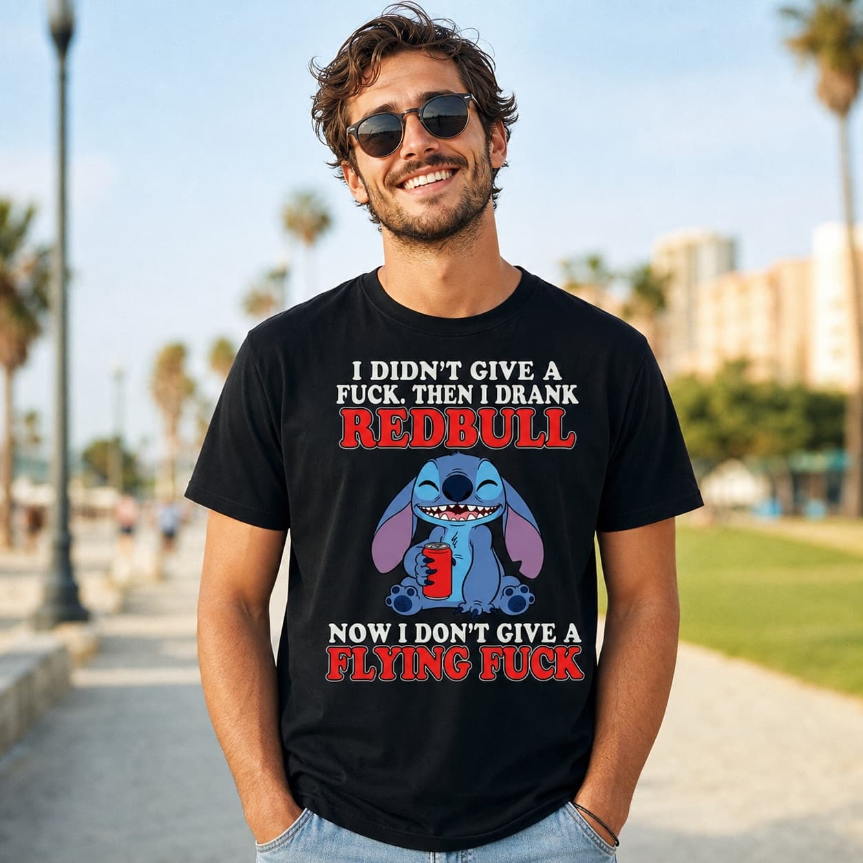 I Didn’t Give A Fuck. Then I Drank Redbull Now I Don’t Give A Flying Fuck Stitch Shirt
