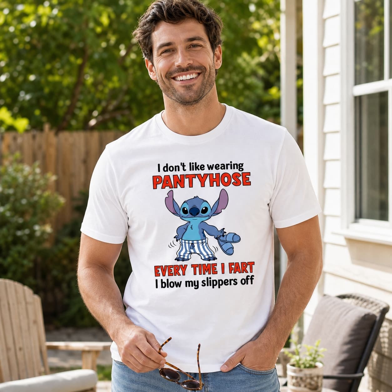 I Don’t Like Wearing Pantyhose Every Time I Fart I Blow My Slippers Off Stitch Shirt