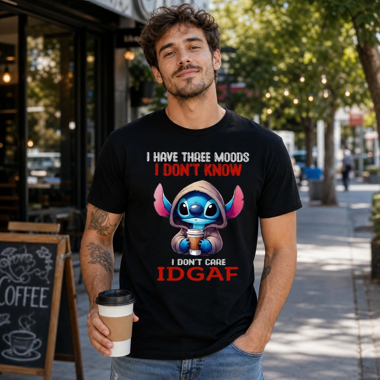 I Have 3 Moods I Don’t Know I Don’t Care IDGAF Stitch Shirt
