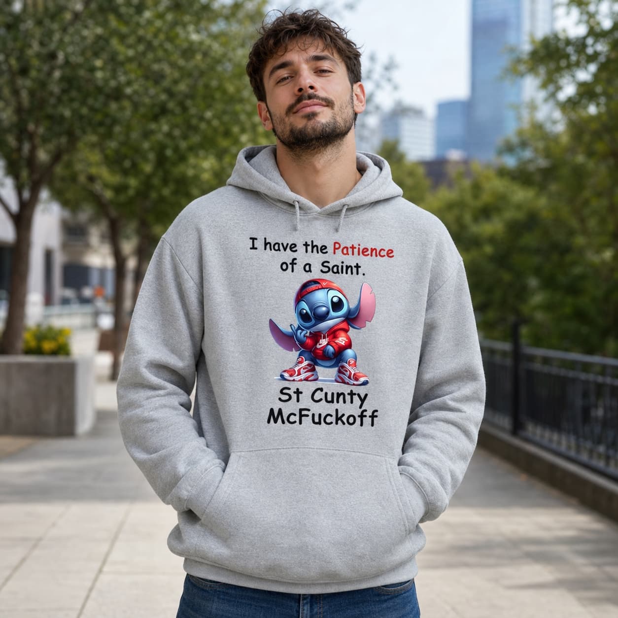 I Have The Patience Of A Saint. St Cunty Mcfuckoff-4 Stitch Shirt
