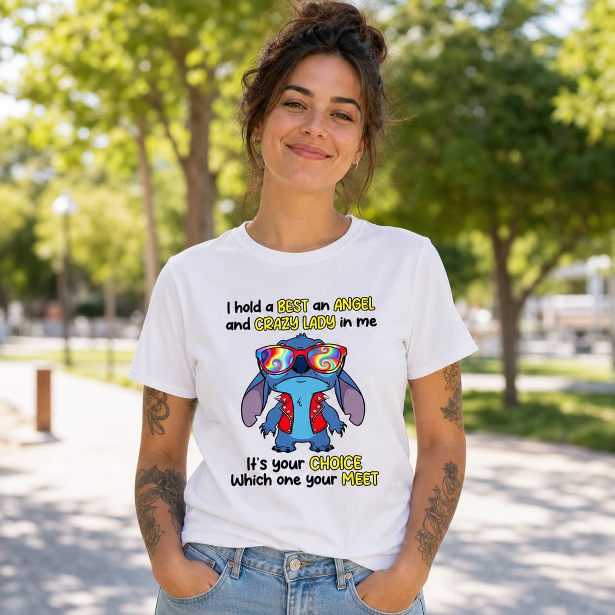 I Hold A Best An Angel And Crazy Lady In Me It’s Your Choice Which One Your Meet Stitch Shirt