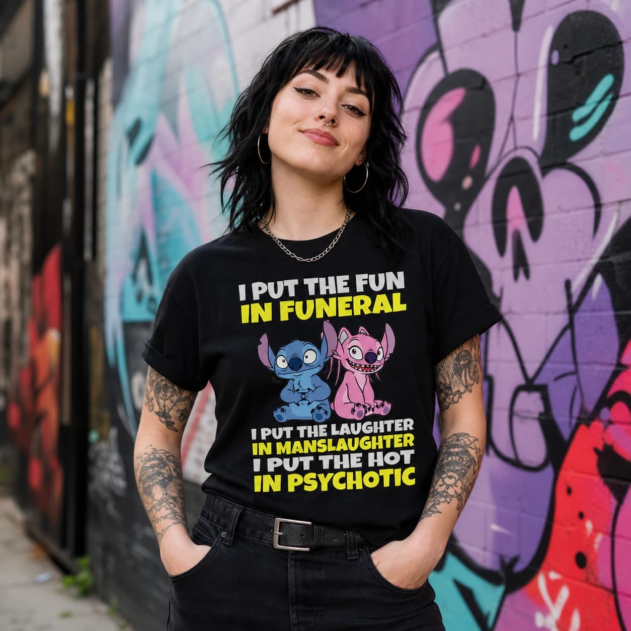 I Put The Fun In Funeral I Put The Laughter In Manslaughter I Put The Hot In Psychotic Stitch Shirt