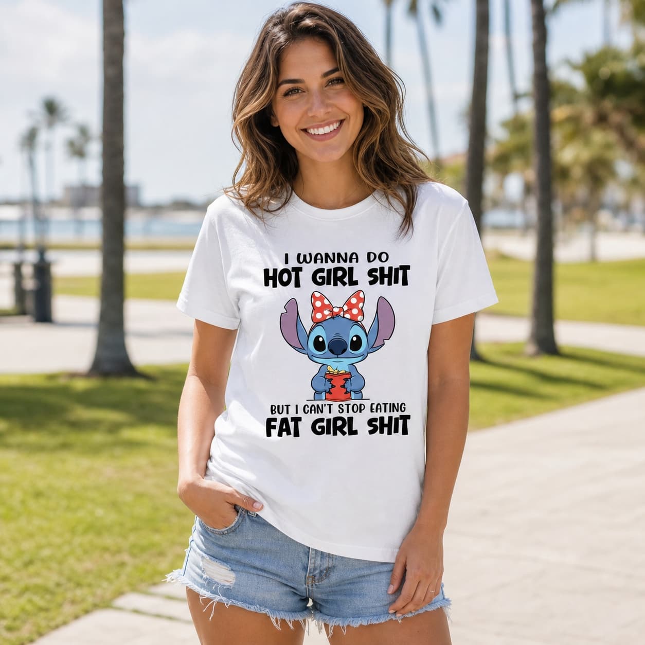 I Wanna Do Hot Girl Shit But I Can’t Stop Eating Fat Girl Shit Stitch Shirt