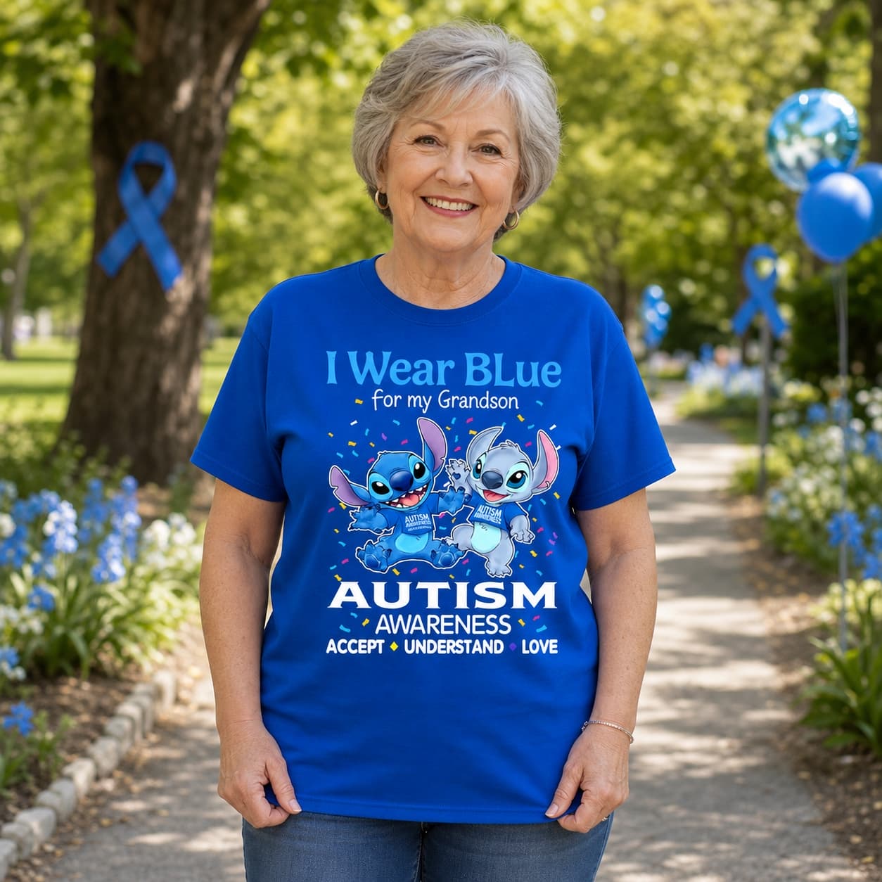 I Wear Blue For My Grandson Autism Awareness Accept Understand Love Stitch Shirt