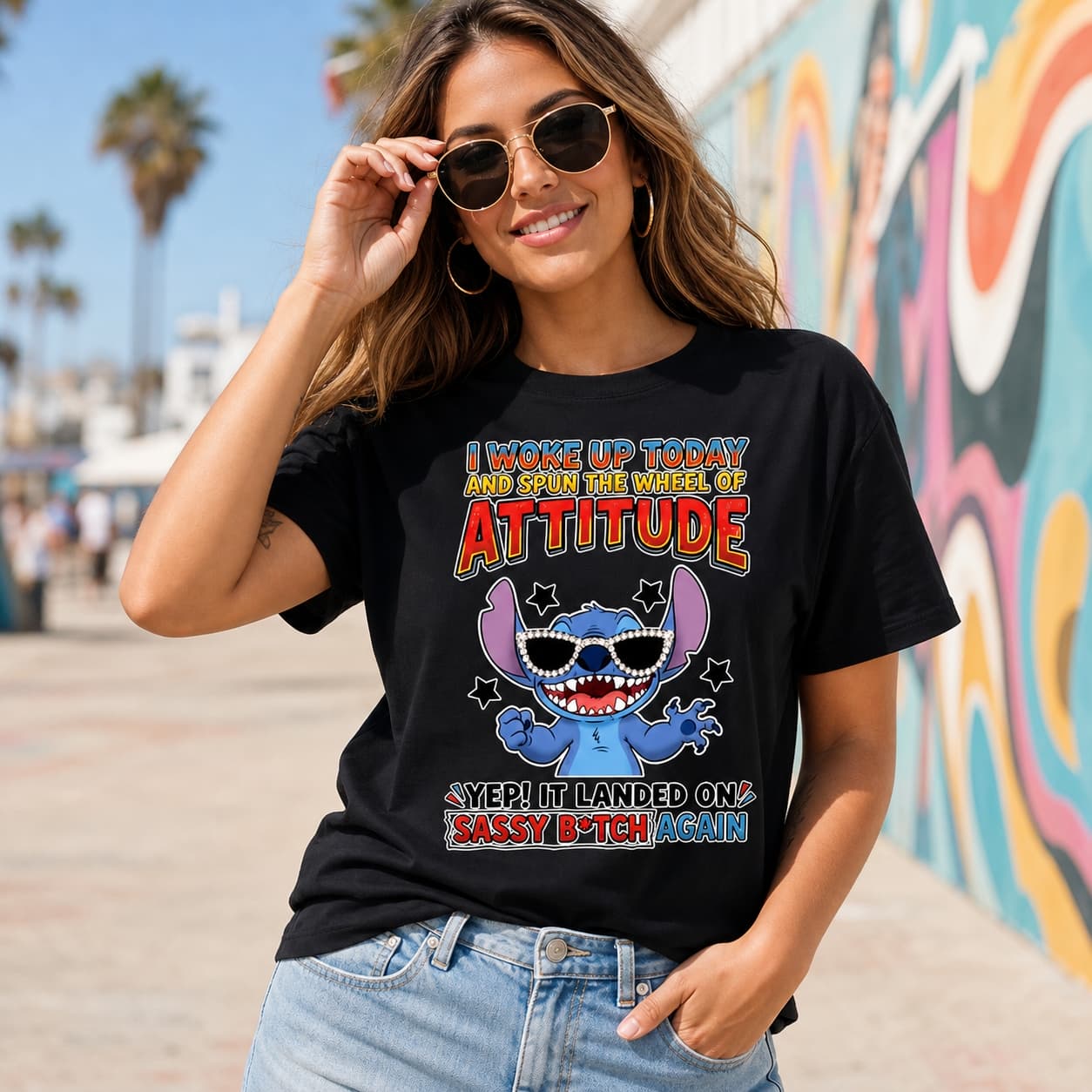 I Woke Up Today And Spun The Wheel Of Attitude Yep! It Landed On Sassy B Tch Again-2 Stitch Shirt