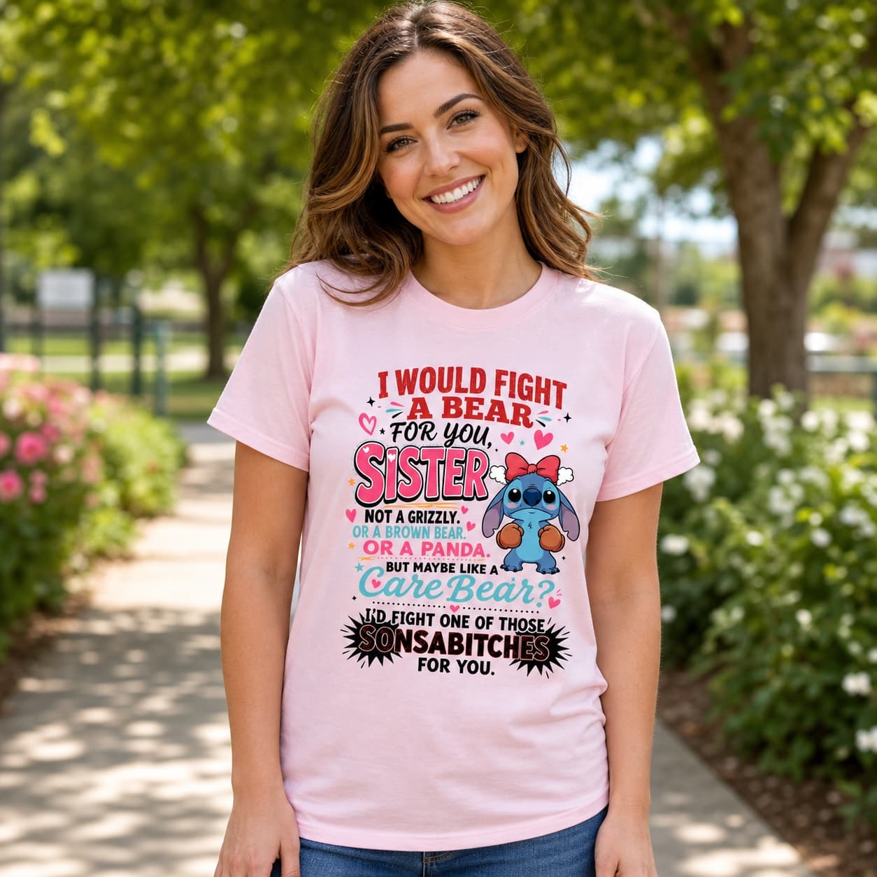 I Would Fight A Bear For You Sister Not A Grizzly Stitch Shirt
