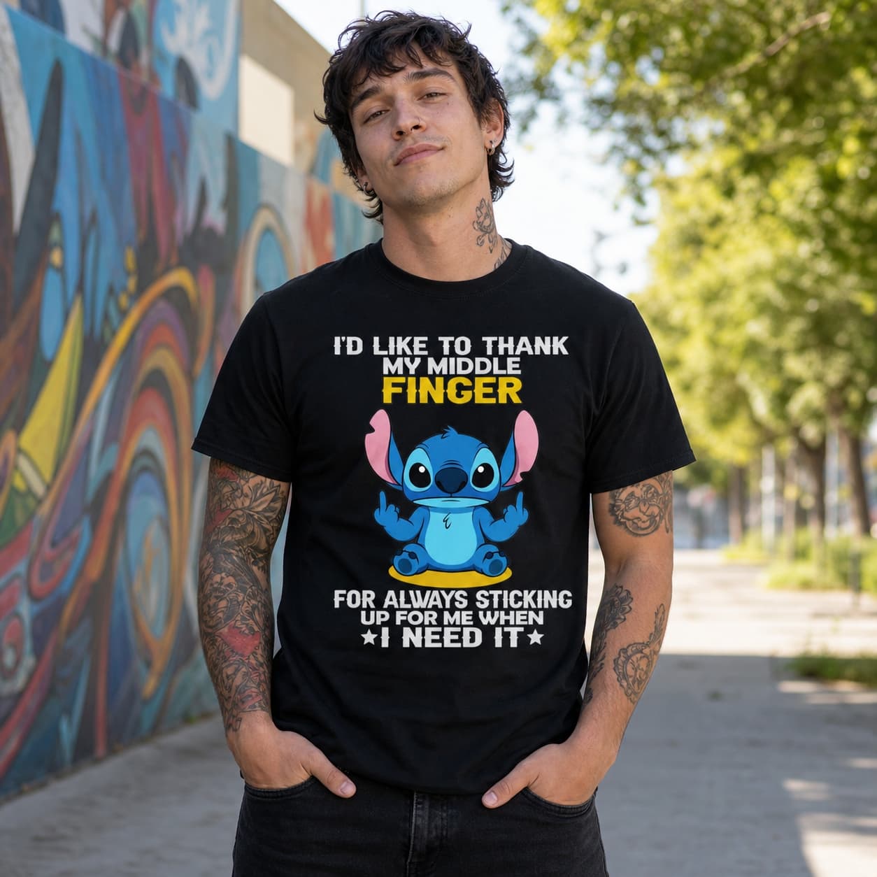 I’d Like To Thank My Middle Finger For Always Sticking Up For Me When I Need It Stitch Shirt
