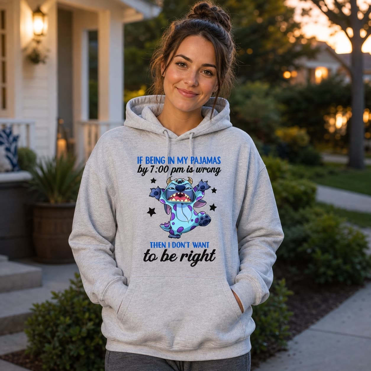 IF BEING IN MY PAJAMAS by 7 00 pm is wrong THEN I DON’T WANT to be right Stitch Shirt