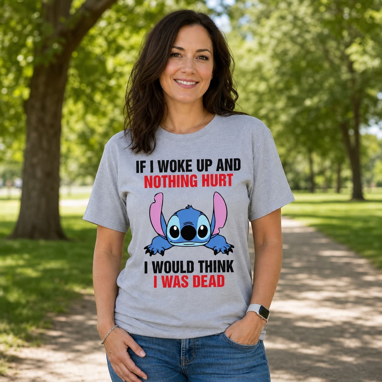 IF I WOKE UP AND NOTHING HURT I WOULD THINK I WAS DEAD Stitch Shirt
