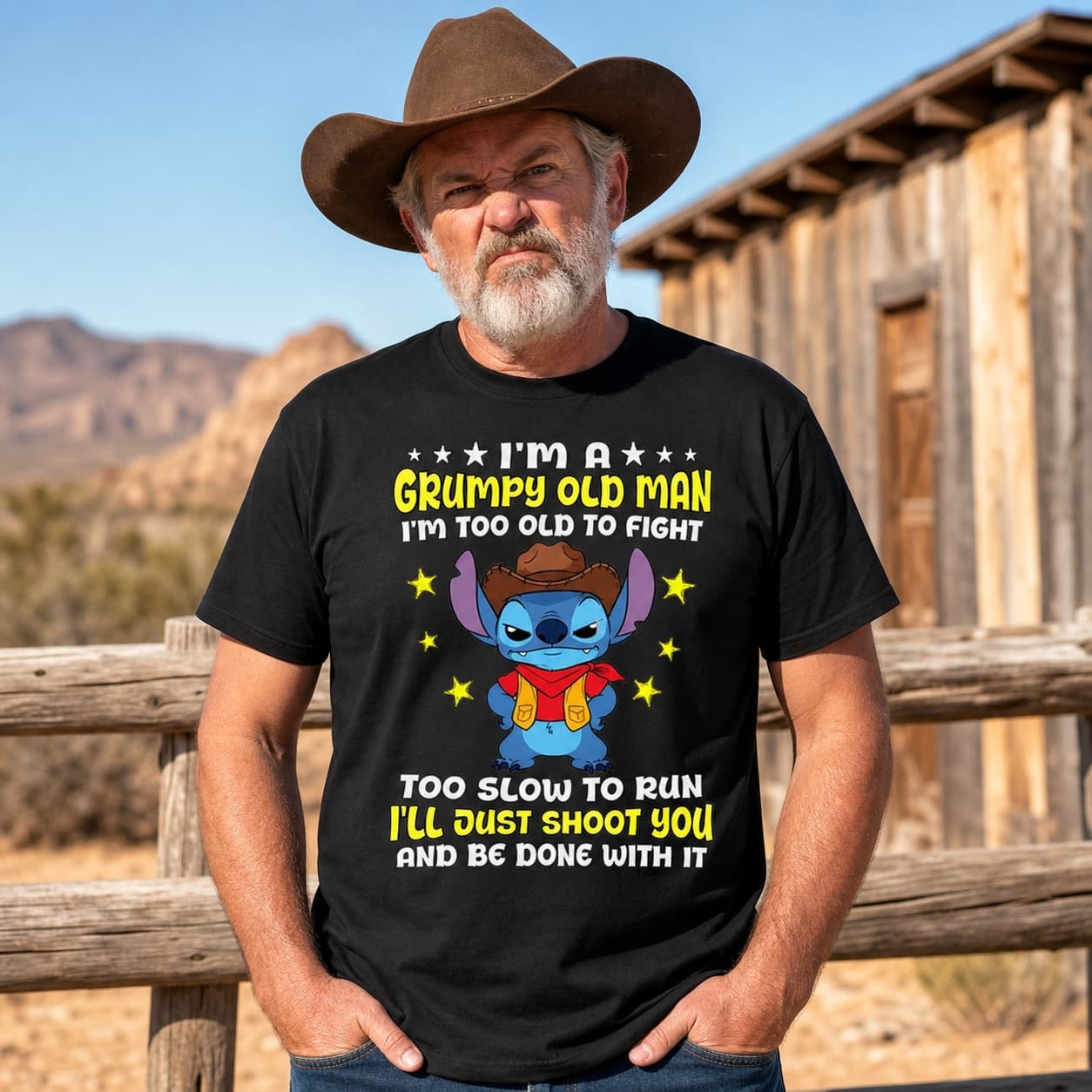 I’m A Grumpy Old Man I’m Too Old To Fight Too Slow To Run I’ll Just Shoot You And Be Done With It Stitch Shirt