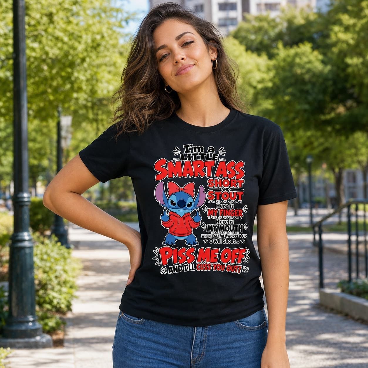 I’m A Little Smart Ass Short And Stout Here Is My Finger Here Is My Mouth When I Get All Worked Up I Will Shout Piss Me Off And I’ll Cuss You Out!-3 Stitch Shirt