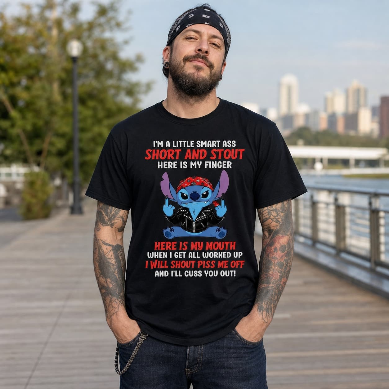 I’m A Little Smart Ass Short And Stout Here Is My Finger Here Is My Mouth When I Get All Worked Up I Will Shout Piss Me Off And I’ll Cuss You Out! Stitch Shirt