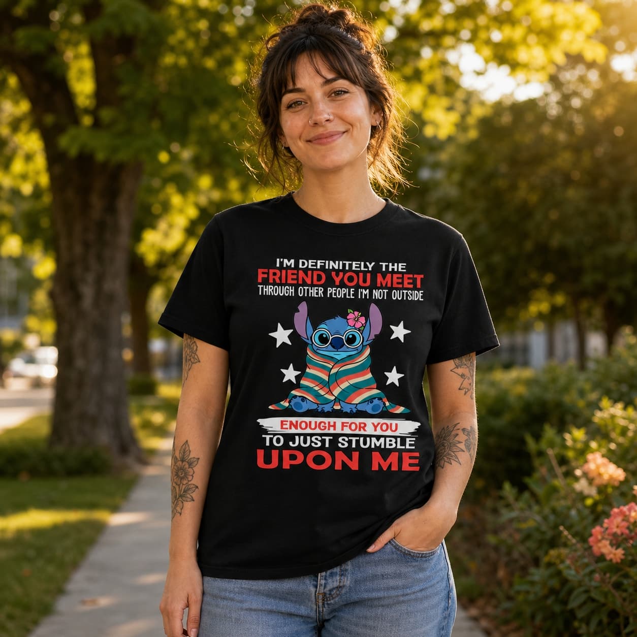 I’m Definitely The Friend You Meet Through Other People I’m Not Outside Enough For You To Just Stumble Upon Me Stitch Shirt