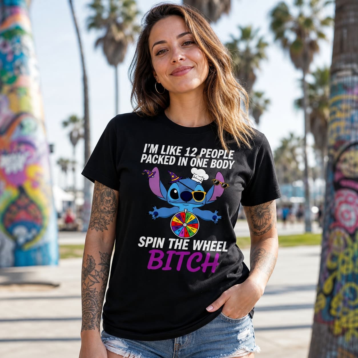 I’m Like 12 People Packed In One Body Spin The Wheel Bitch-4 Stitch Shirt