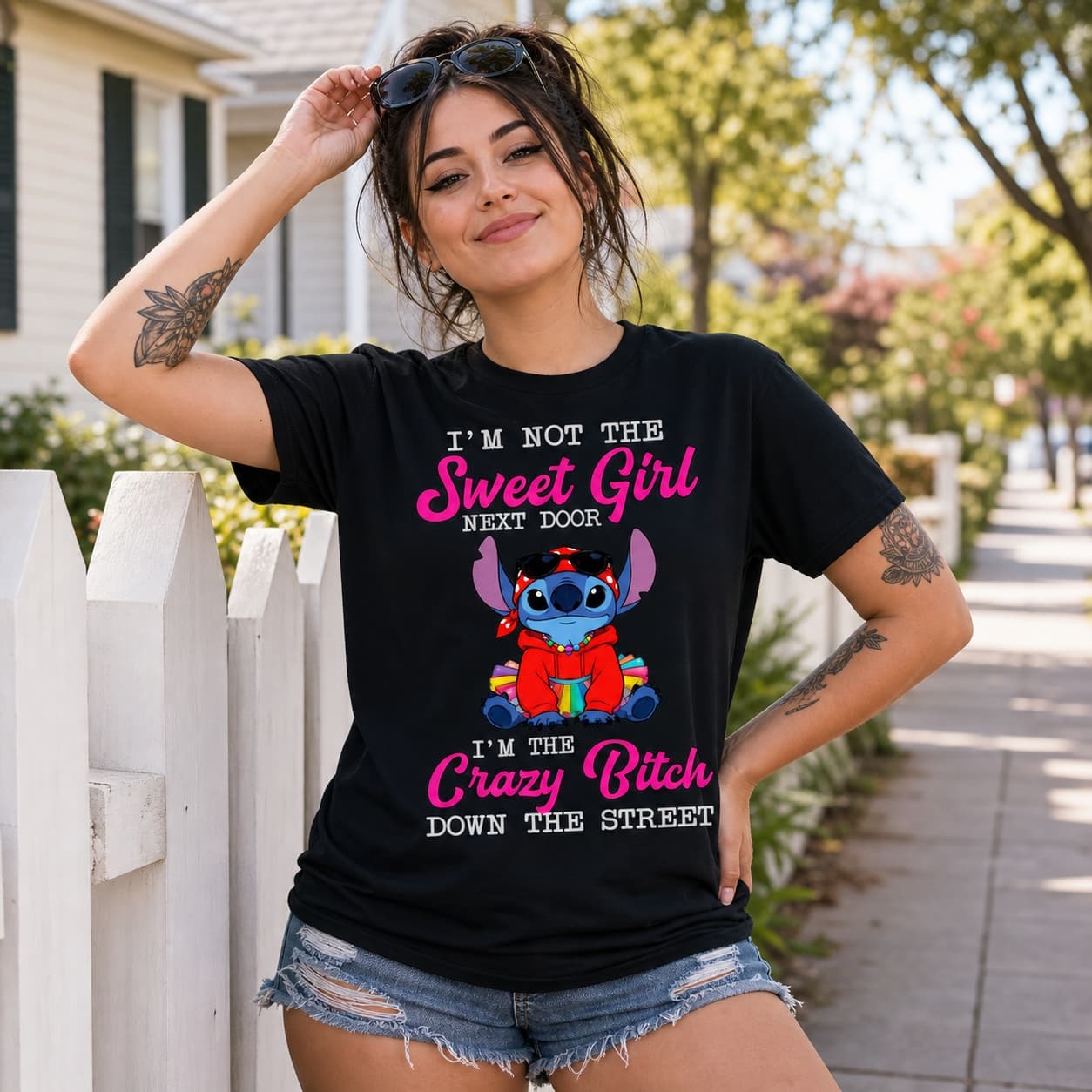 I’m Not The Sweet Girl Next Door I’m The Crazy Bitch Down The Street Stitch Shirt