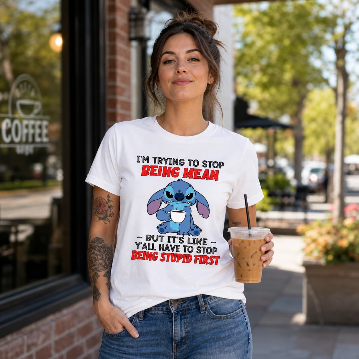 I’m Trying To Stop Being Mean But It’s Like Y’all Have To Stop Being Stupid First Stitch Shirt