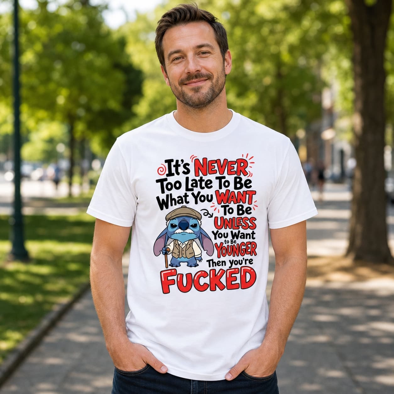It’s Never Too Late To Be What You Want To Be Unless You Want To Be Younger Then You’re Fucked-2 Stitch Shirt