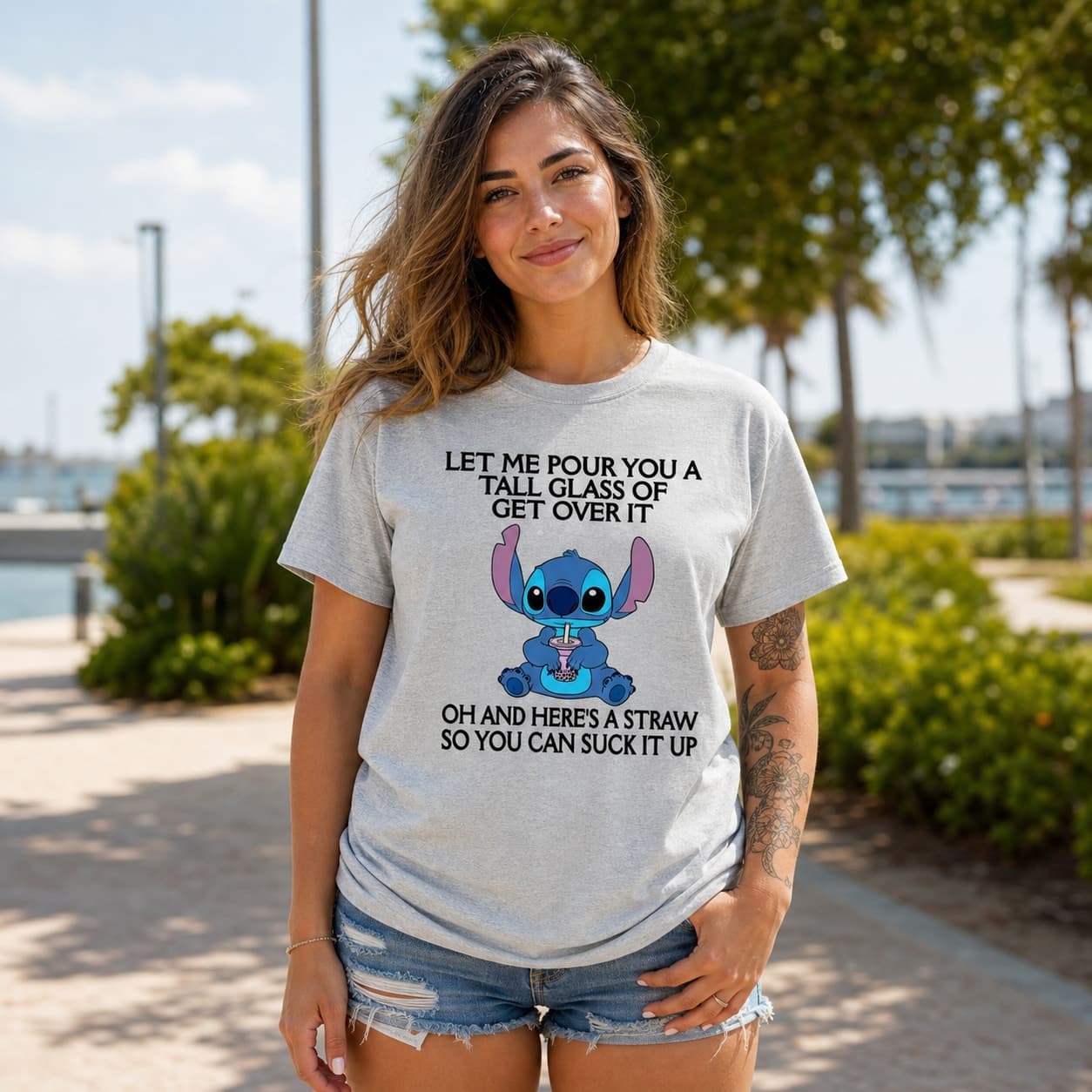 LET ME POUR YOU A TALL GLASS OF GET OVER IT OH AND HERE’S A STRAW SO YOU CAN SUCK IT UP Stitch Shirt