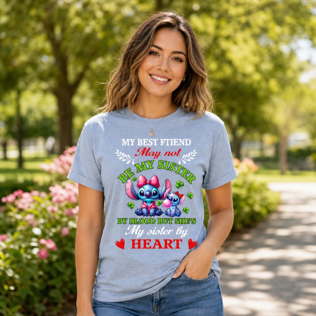My Best Friend May Not Be My Sister By Blood But She’s My Sister By Heart-2 Stitch Shirt