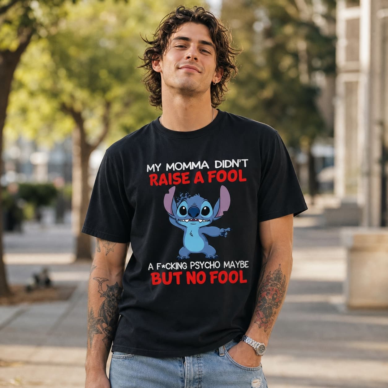 My Momma Didn’t Raise A Fool A F Cking Psycho Maybe But No Fool-4 Stitch Shirt