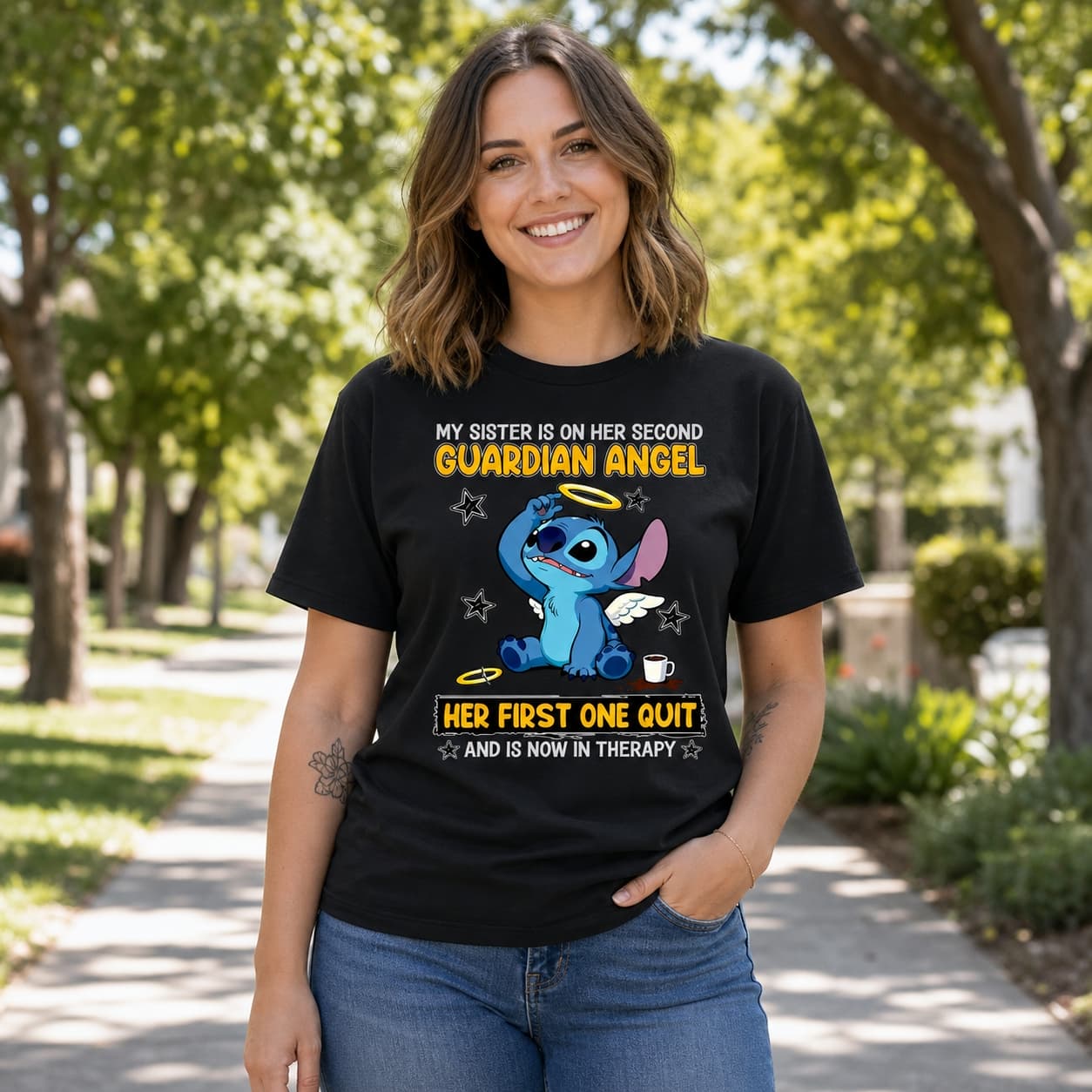 My Sister Is On Her Second Guardian Angel Her First One Quit And Is Now In Therapy Stitch Shirt