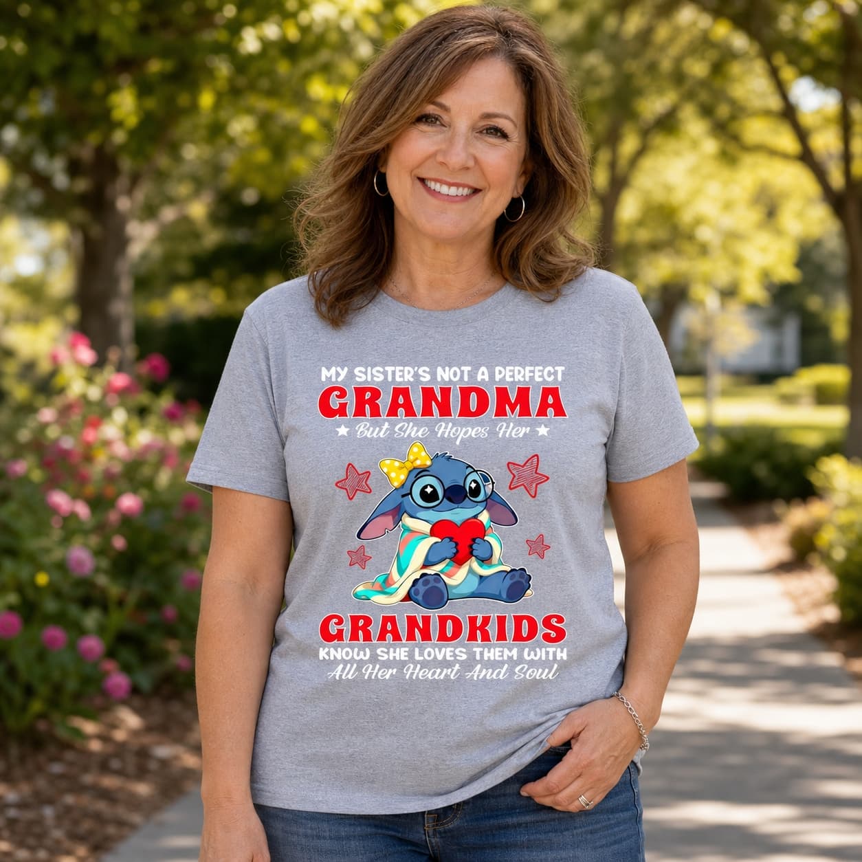My Sister’s Not A Perfect Grandma But She Hopes Her Grandkids Know She Loves Them With All Her Heart And Soul-2 Stitch Shirt