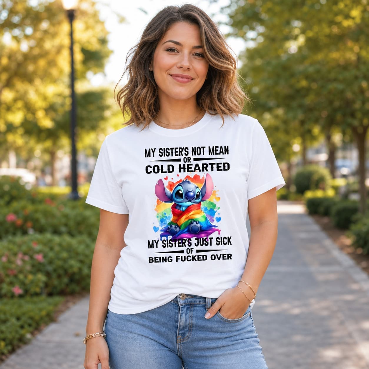 My Sister’s Not Mean Or Cold Hearted My Sister’s Just Sick Of Being Fucked Over Stitch Shirt