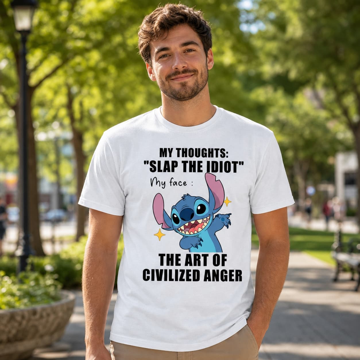 My Thoughts SLAP THE IDIOT My Face The Art Of Civilized Anger Stitch Shirt