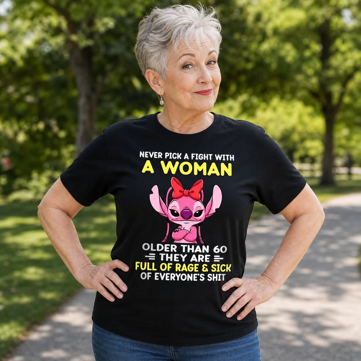 Never Pick A Fight With A Woman Older Than 60 They Are Full Of Rage & Sick Of Everyone’s Shit-4 Stitch Shirt