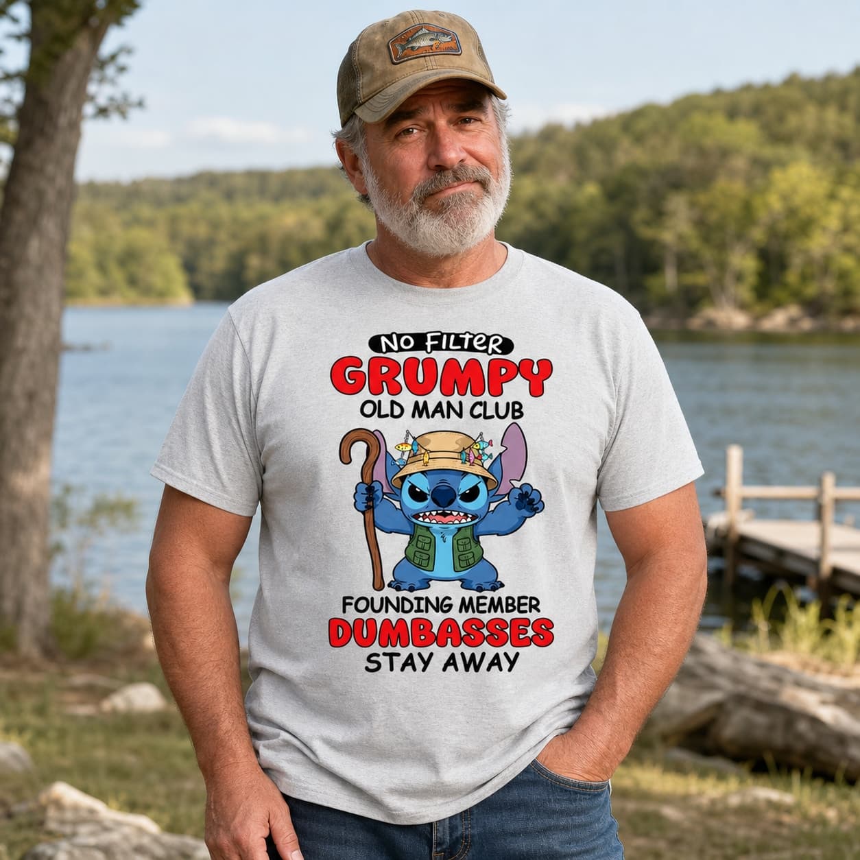 No Filter Grumpy Old Man Club Founding Member Dumbasses Stay Away Stitch Shirt