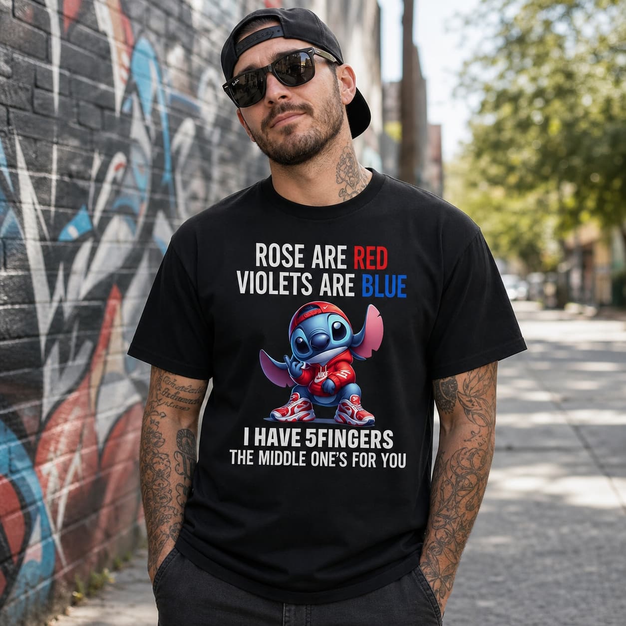 Rose Are Red Violets Are Blue I Have 5fingers The Middle One’s For You Stitch Shirt