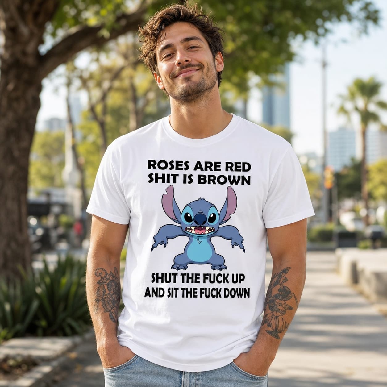 Roses Are Red Shit Is Brown Shut The Fuck Up And Sit The Fuck Down Stitch Shirt
