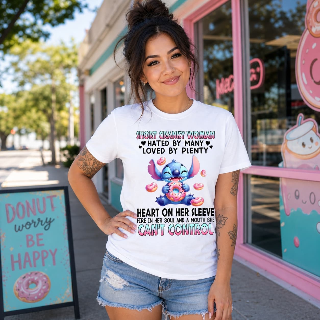 Short Cranky Woman Hated By Many Loved By Plenty Heart On Her Sleeve Fire In Her Soul And A Mouth She Can’t Control-5 Stitch Shirt
