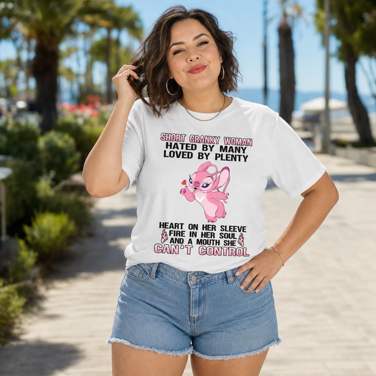 Short Cranky Woman Hated By Many Loved By Plenty Heart On Her Sleeve Fire In Her Soul And A Mouth She Can’t Control-6 Stitch Shirt