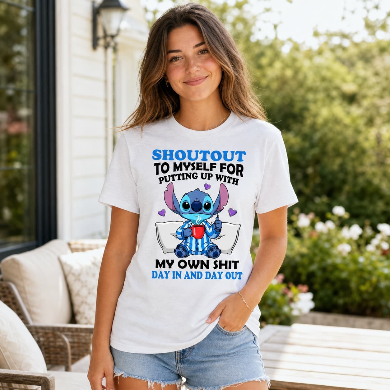 Shoutout To Myself For Putting Up With My Own Shit Day In And Day Out Stitch Shirt