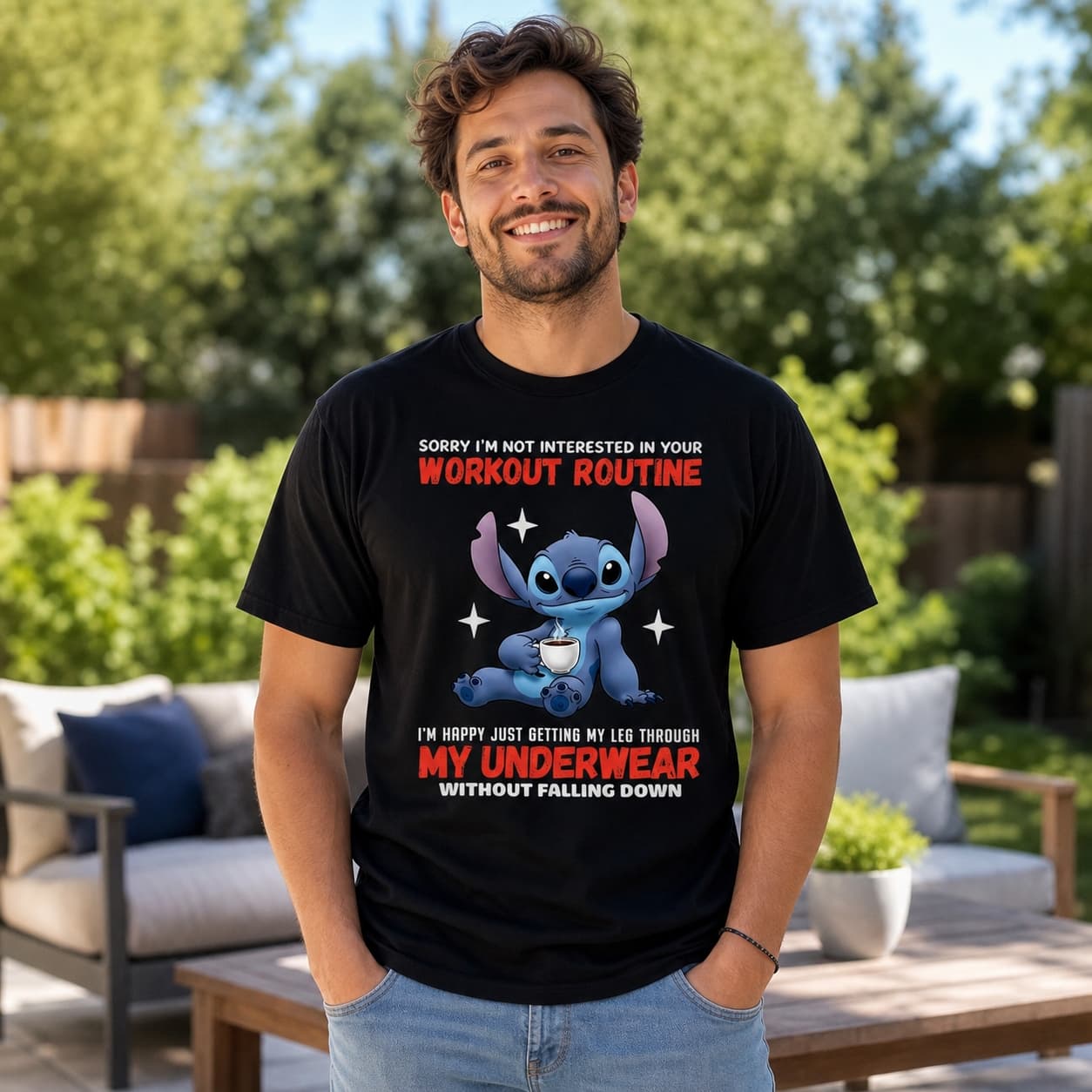 Sorry I’m Not Interested In Your Workout Routine I’m Happy Just Getting My Leg Through My Underwear Without Falling Down-3 Stitch Shirt