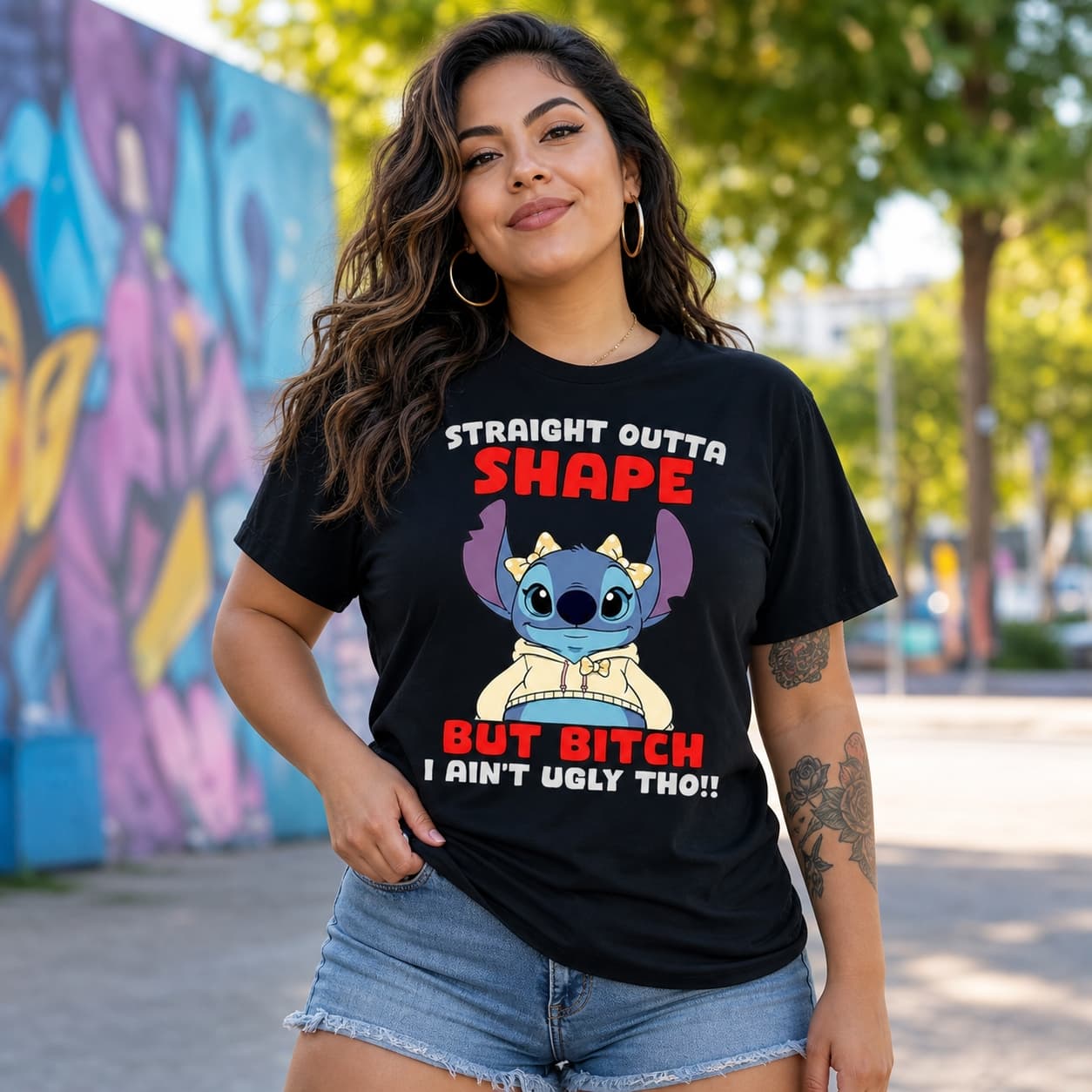 Straight Outta Shape But Bitch I Ain’t Ugly Tho!! Stitch Shirt